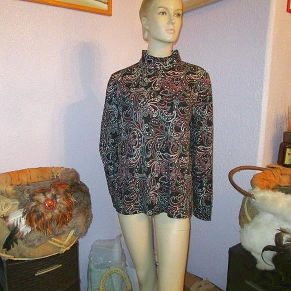 NEW Lands End PAISLEY Stretch Knit Size M TOP Tunic MOCK NECK Long Sleeves - Picture 1 of 1